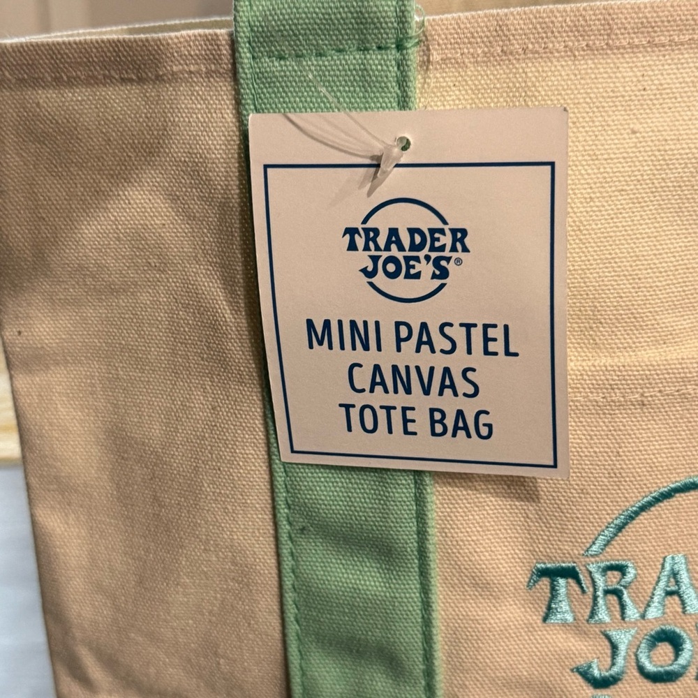 Trader Joe's Mini Canvas Tote Bag Pastel Green NWT - Picture 2 of 5